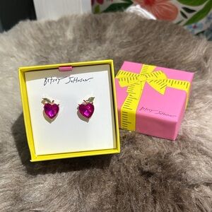 Betsey Johnson Fuchsia Heart apple Earrings